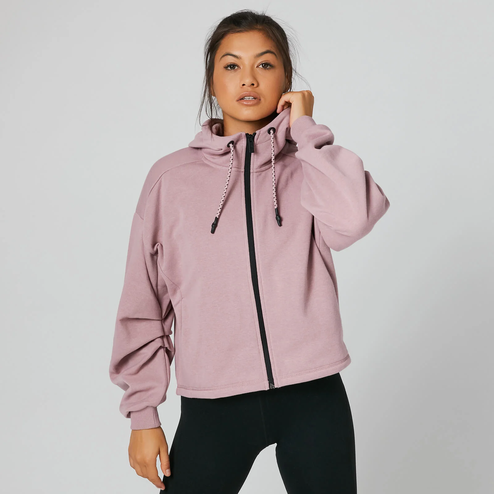 Hanorac Oversized cu fermoar - Roz - S Imagine 1
