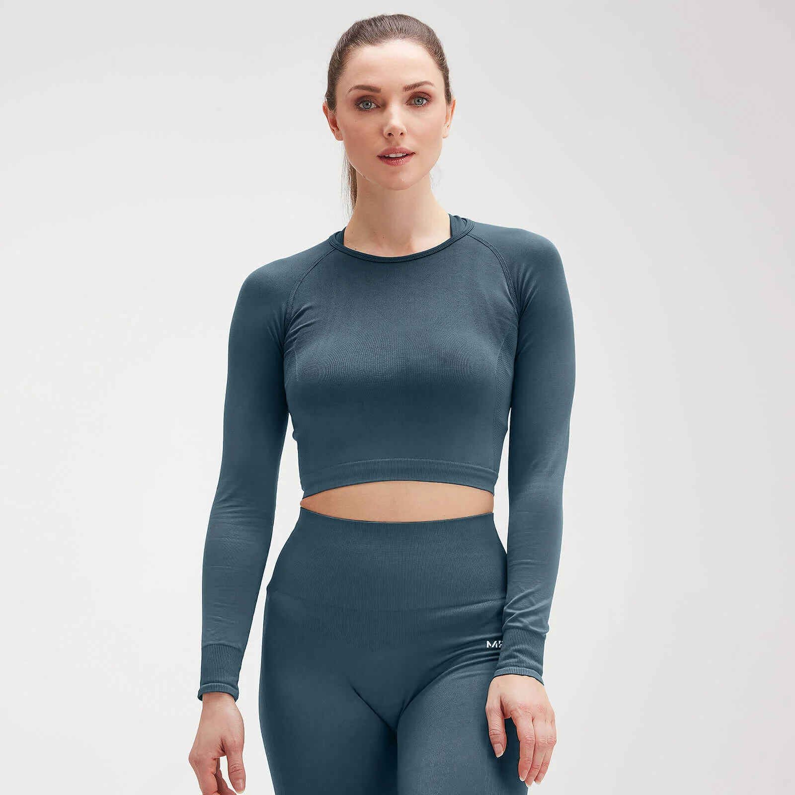 Top scurt cu mâneci foarte lungi fără cusături MP Shape Ultra pentru femei - Deep Sea Blue - XXS Imagine 1