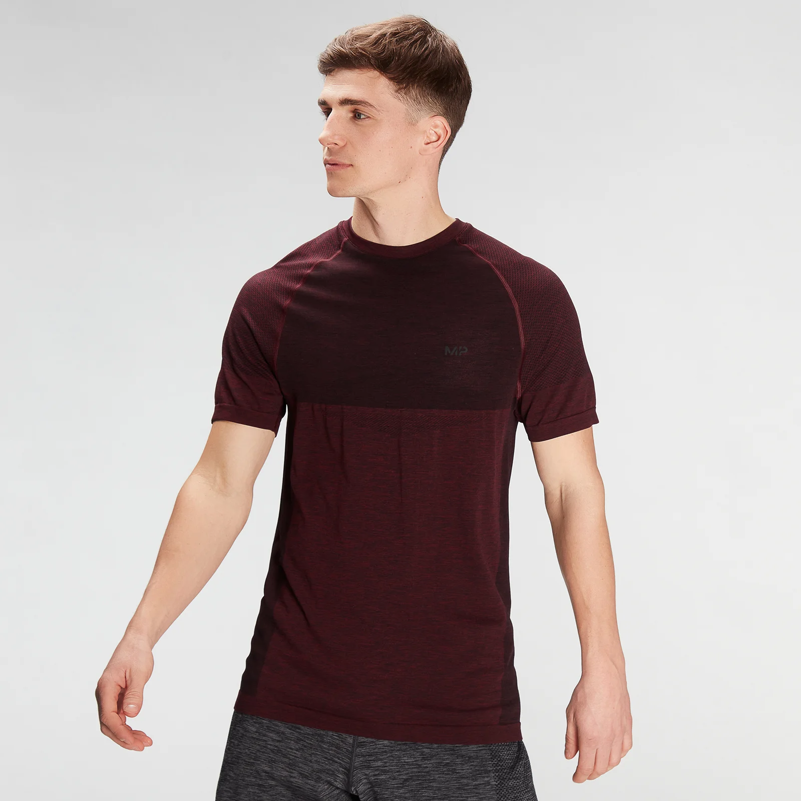 Tricou cu mânecă scurtă fără cusături MP Essentials pentru bărbați - Vișiniu pal marl - XXS Imagine 1