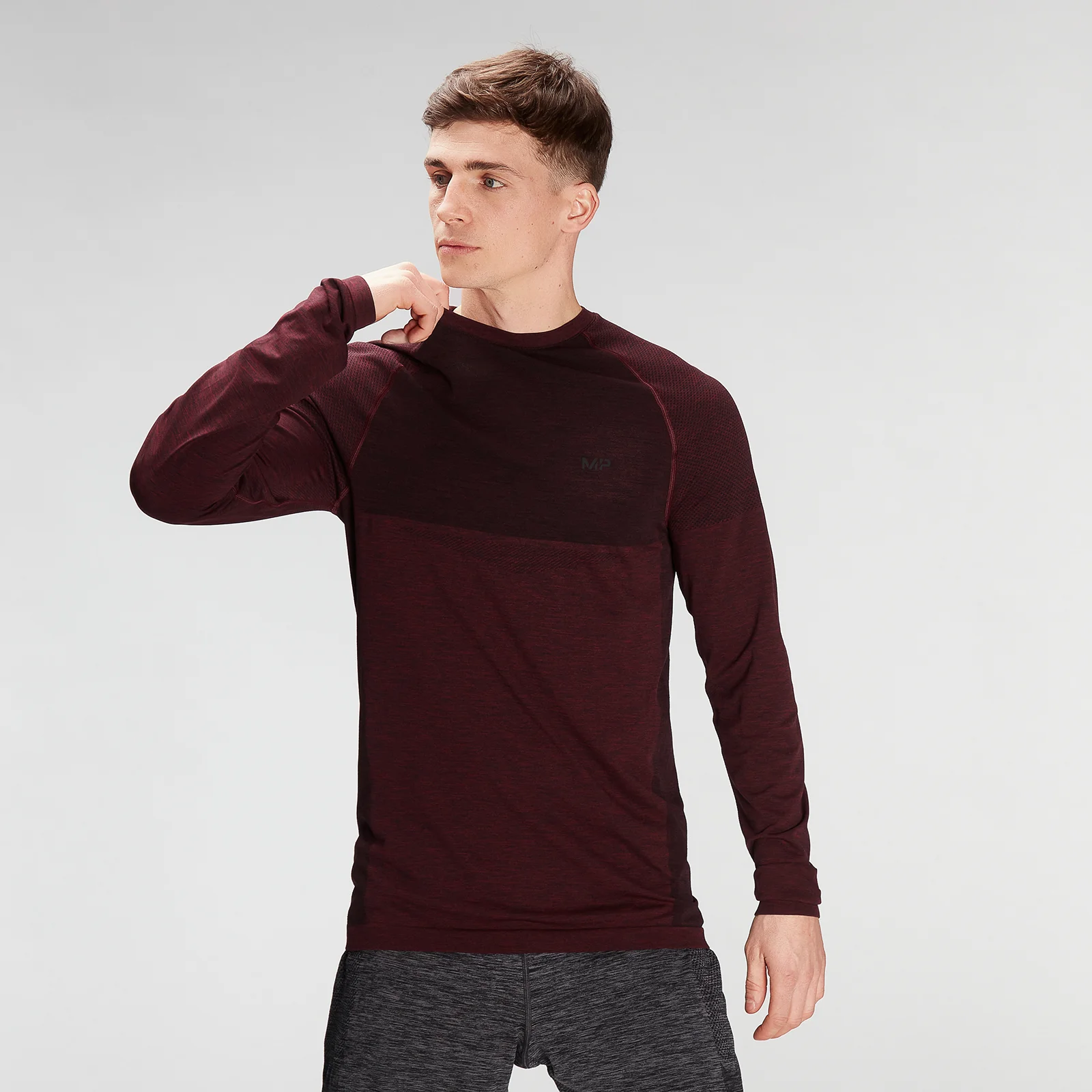 MP Men's Essential Seamless Long Sleeve Top- Washed Oxblood Marl - XXS Imagine 1