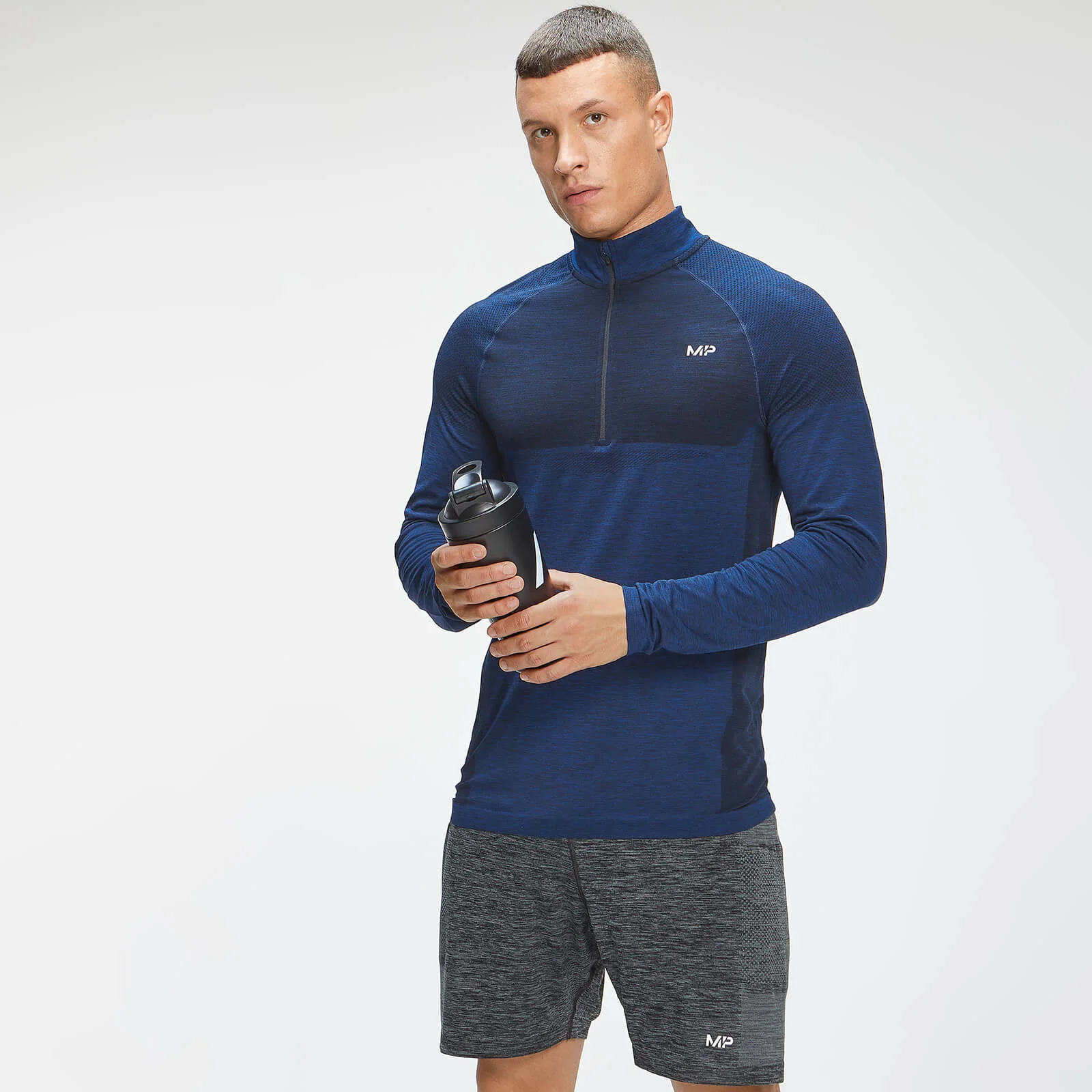 Tricou MP Essential Seamless 1/4 Zip Top pentru bărbați - albastru intens Marl - XXS Imagine 1