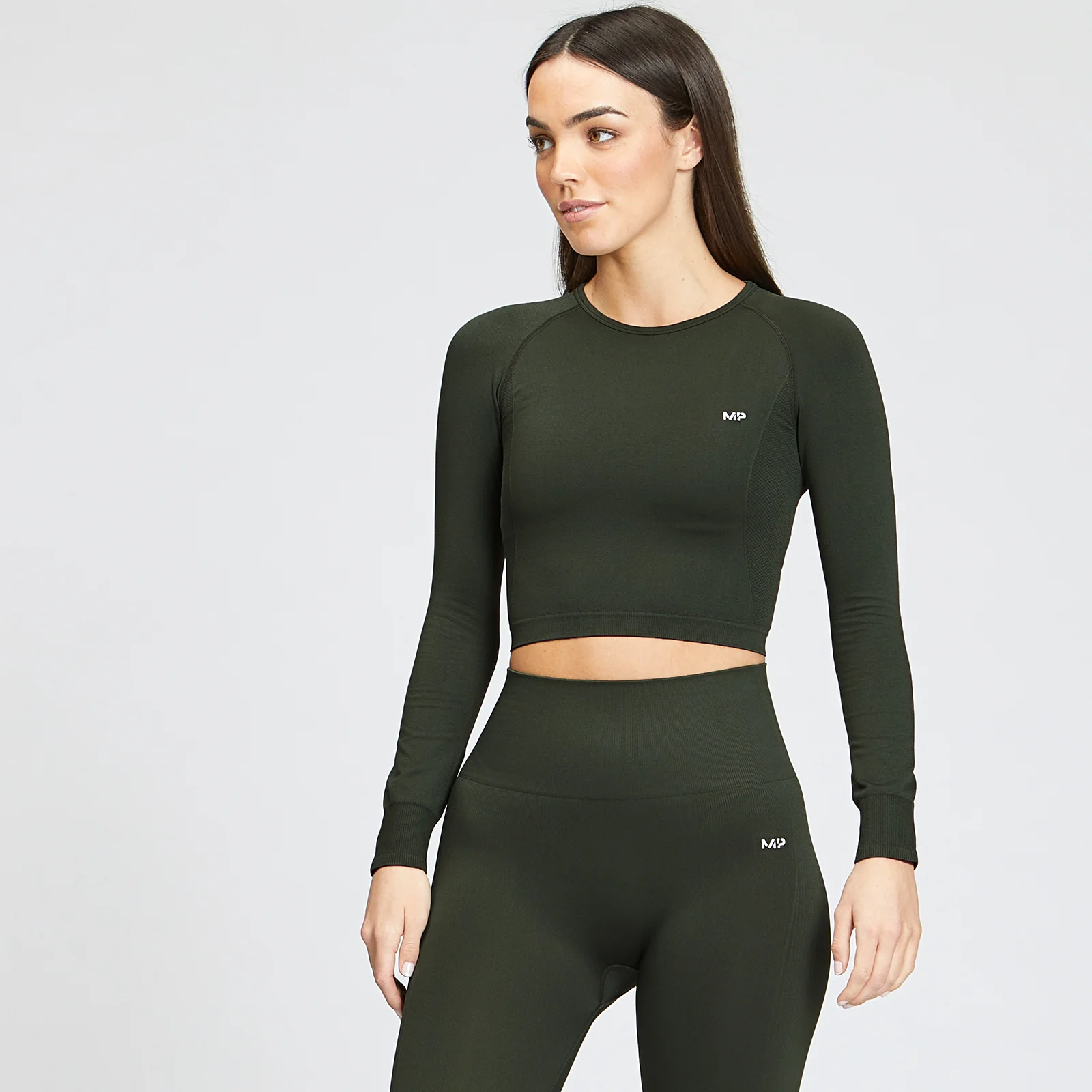 MP Women's Shape Seamless Long Sleeve Crop Top - Vine Leaf - XXS Imagine 1