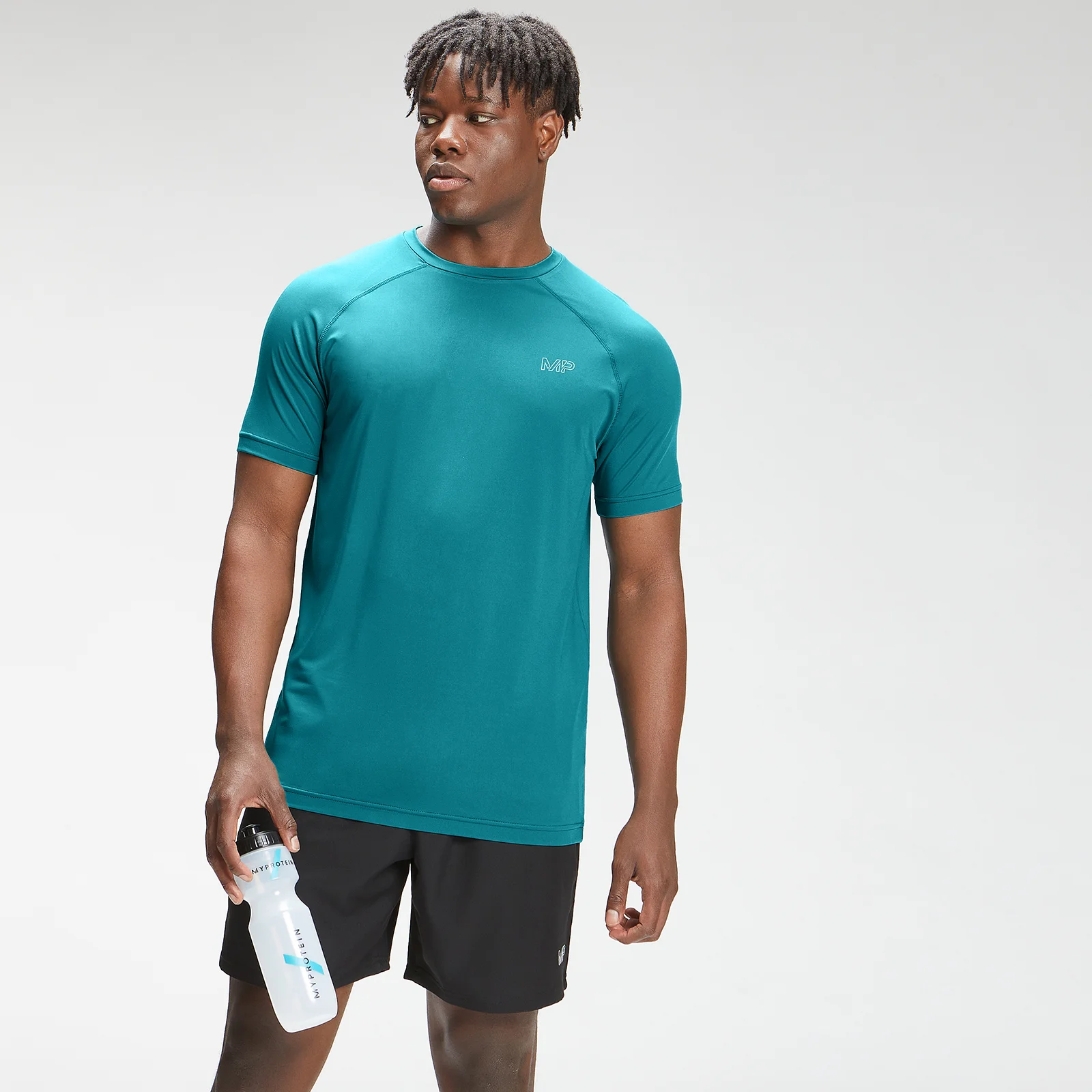 Tricou cu mânecă scurtă pentru bărbați MP Repeat Mark Graphic Training - Teal - XXS Imagine 1