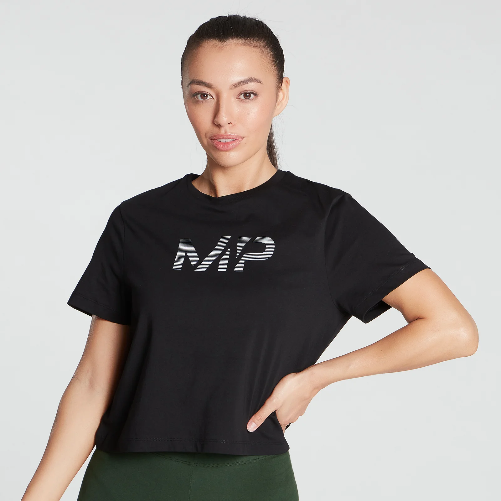 MP Women's Gradient Line Graphic Crop T-shirt- Black - XXS Imagine 1