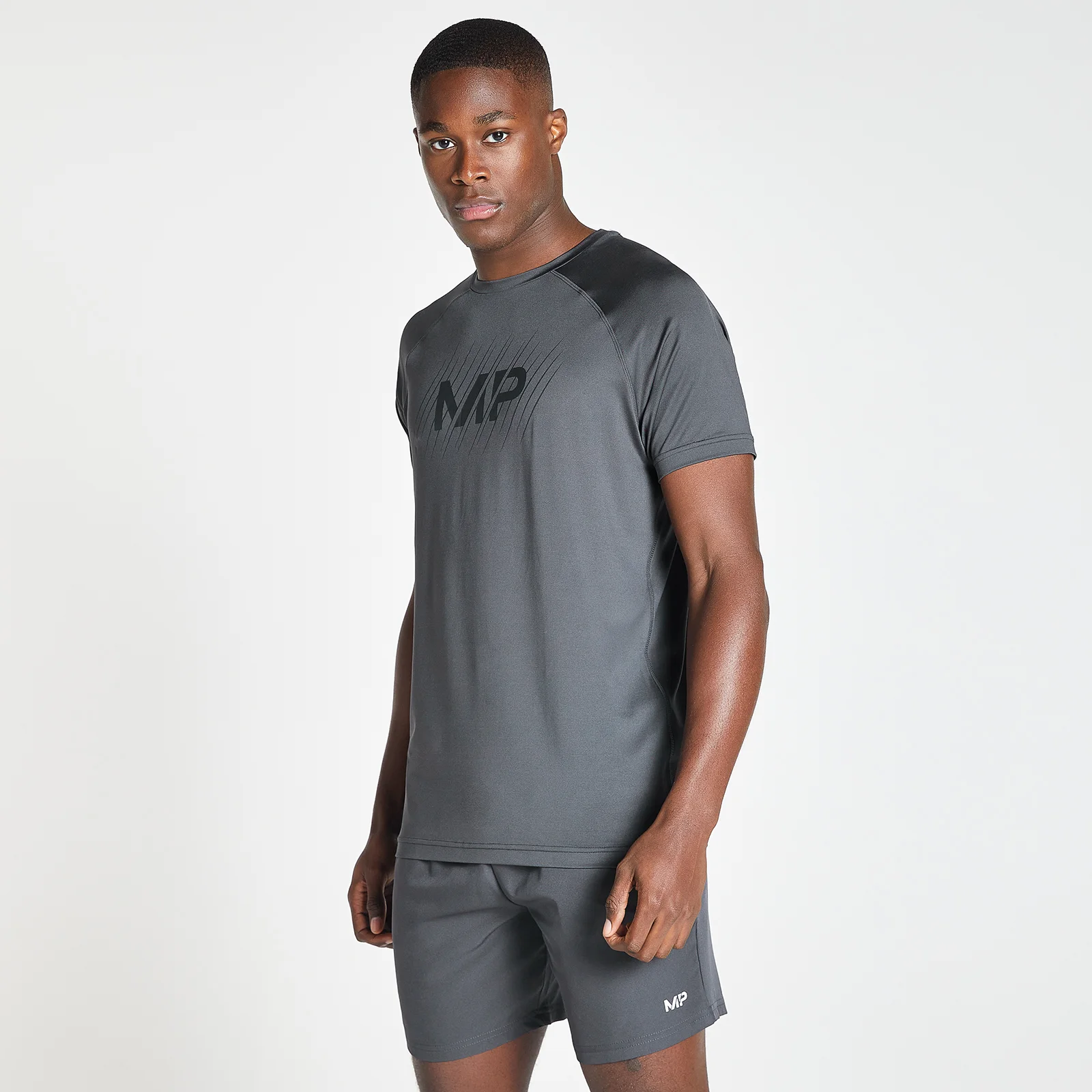 MP Men's Linear Line Graphic Essentials Training Short Sleeve T-Shirt - Gun Metal - XXS Imagine 1