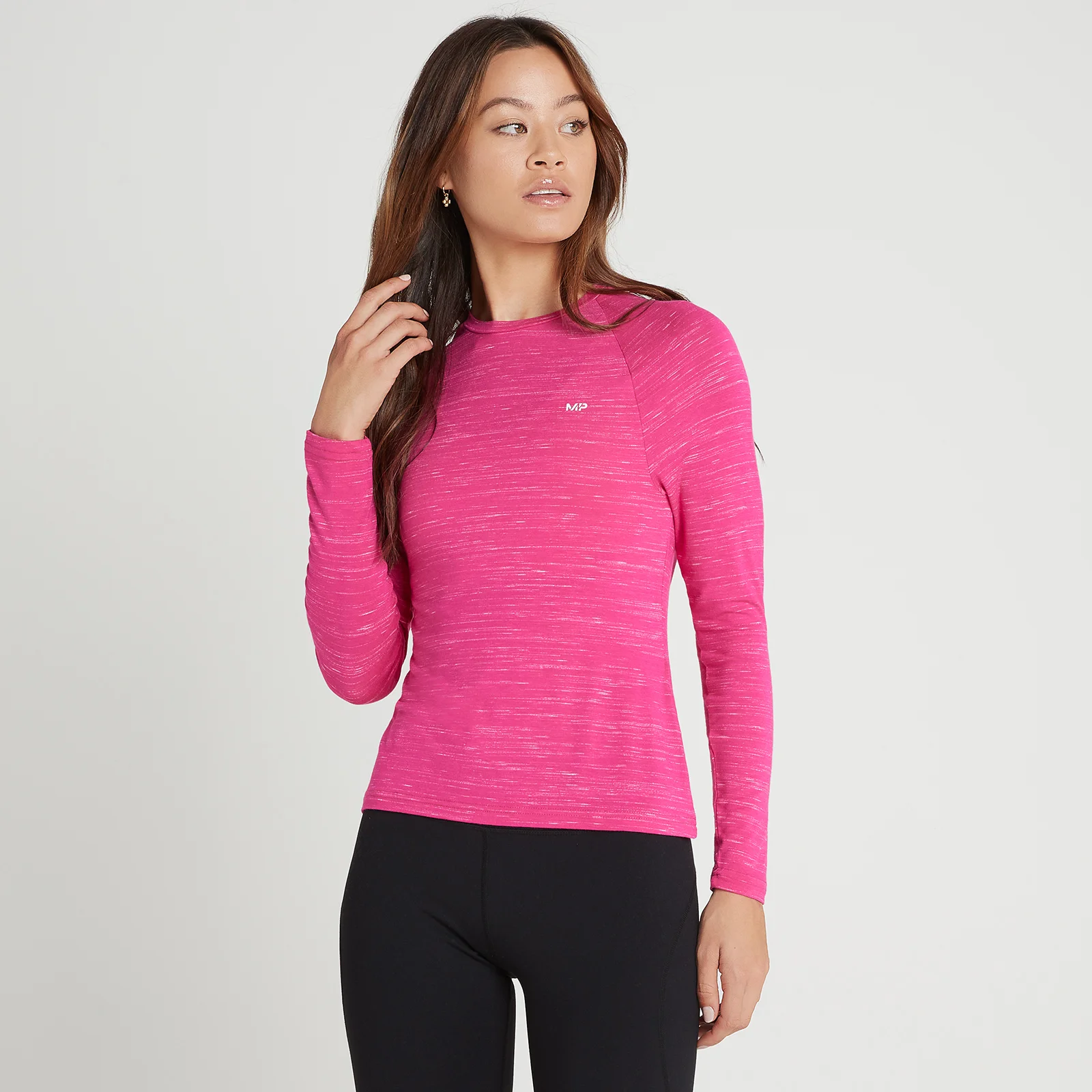 Tricou de antrenament cu mânecă lungă MP Performance pentru femei - Magenta Marl cu pată albă - XXS Imagine 1