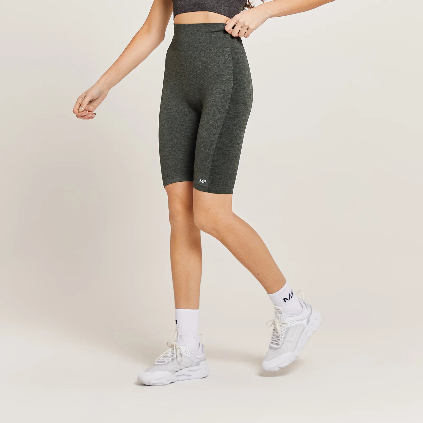 Pantaloni scurți de ciclism cu talie înaltă MP Curve pentru femei - Carbon Marl - XXS Imagine 1