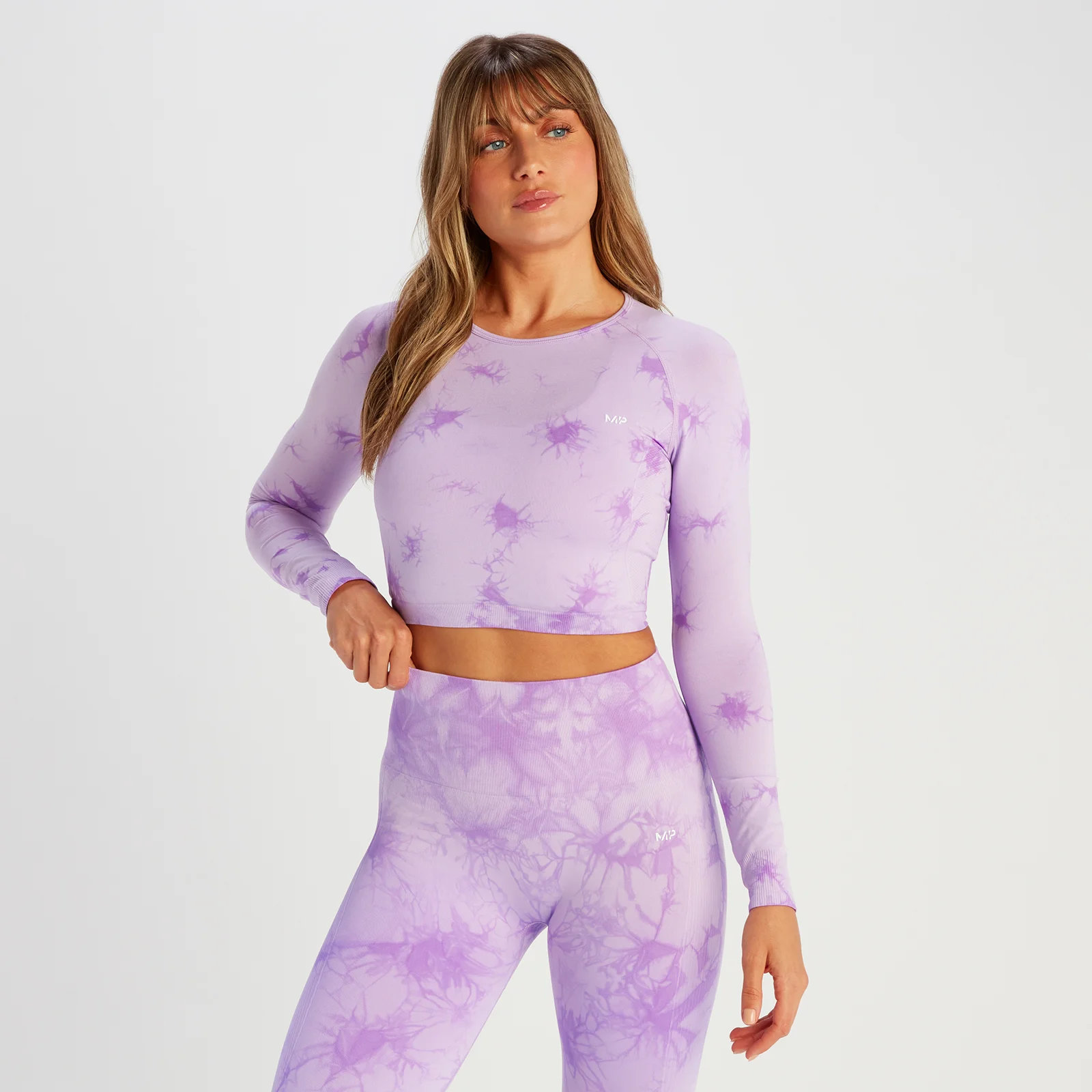Bluză decupată cu mâneci lungi fără cusături MP Shape pentru femei - Violet vopsit cu noduri - XS Imagine 1