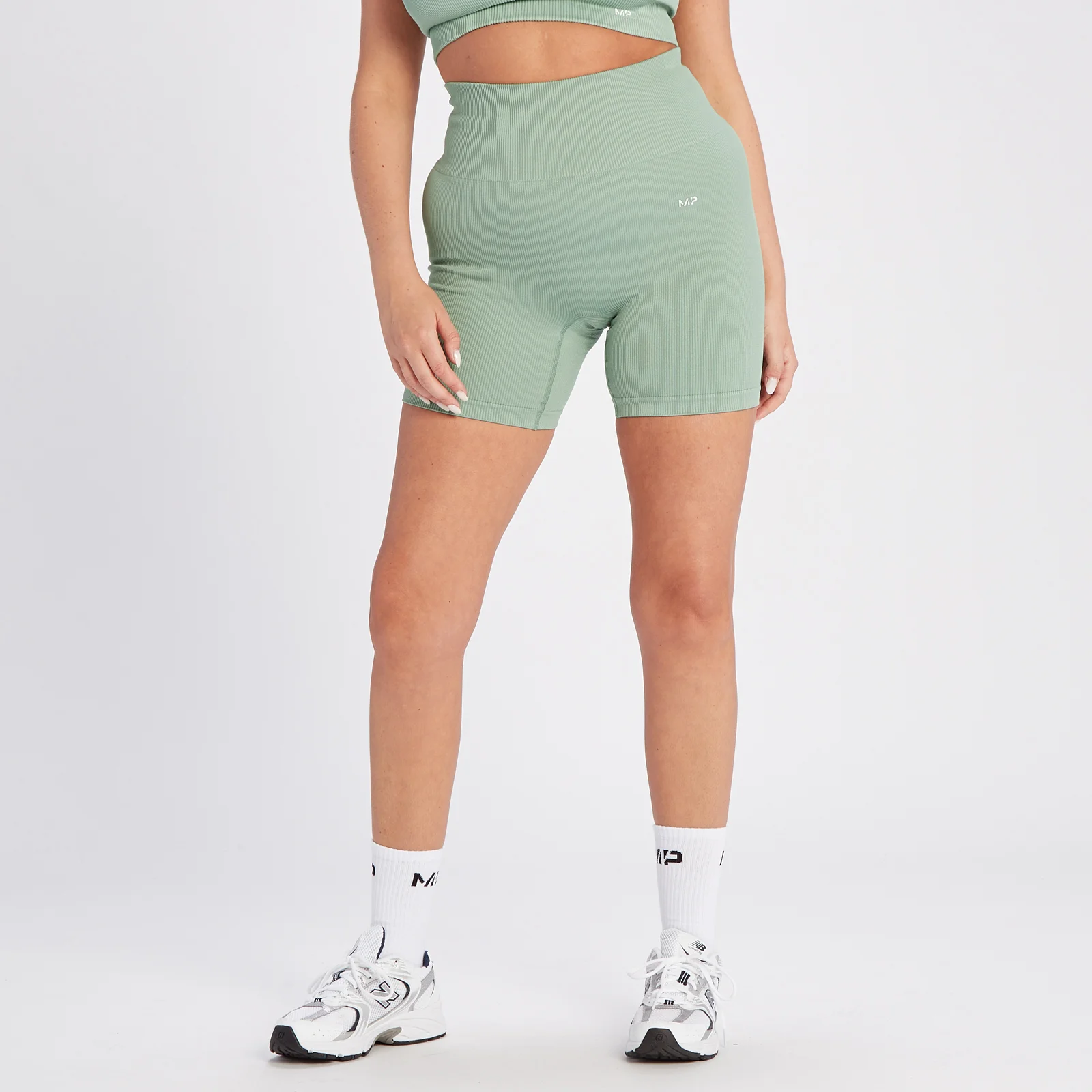 Pantaloni scurți striați fără cusături MP Tempo pentru femei - Sage Grey - XS Imagine 1