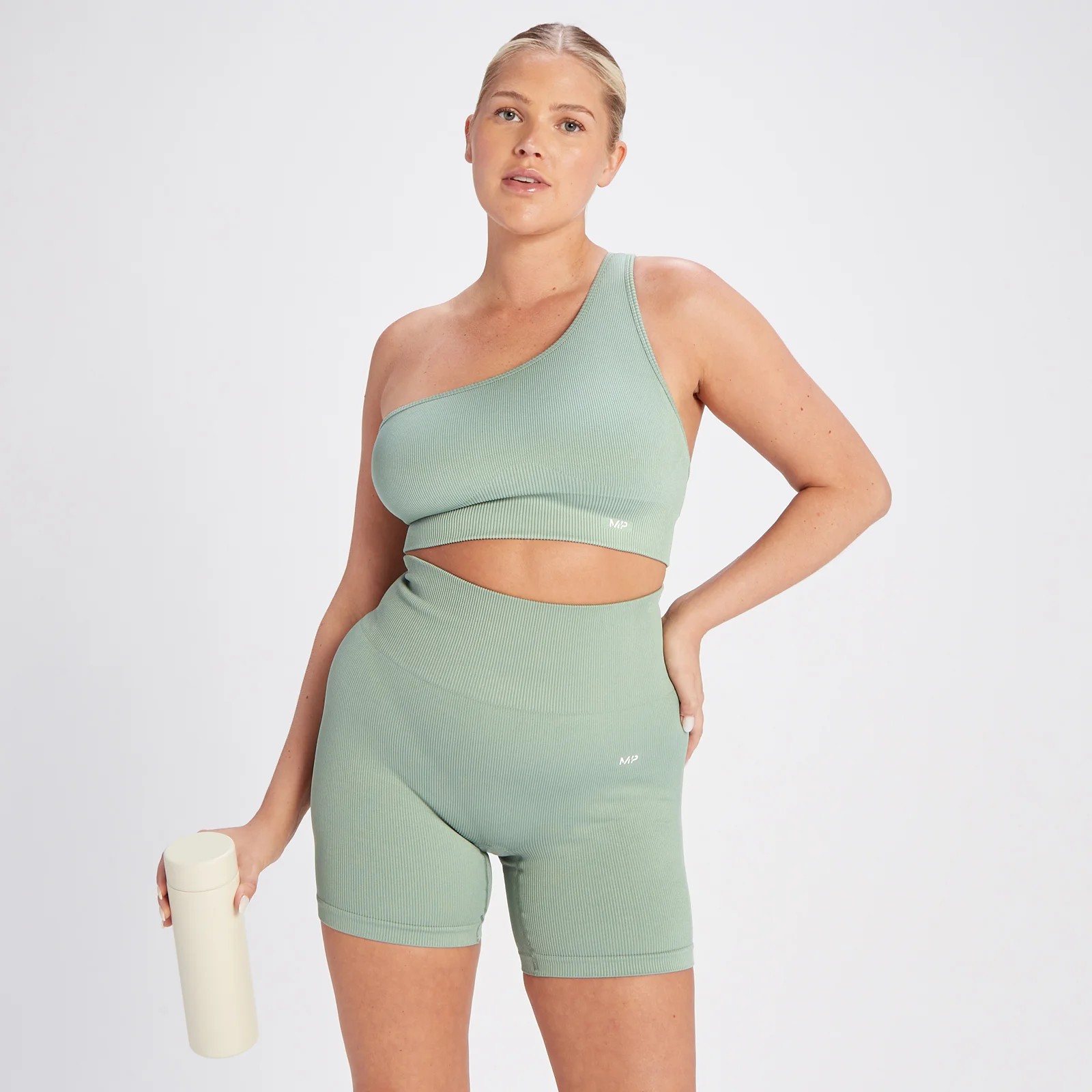 Bustieră asimetrică striată fără cusături MP Tempo pentru femei - Sage Green - XS Imagine 1