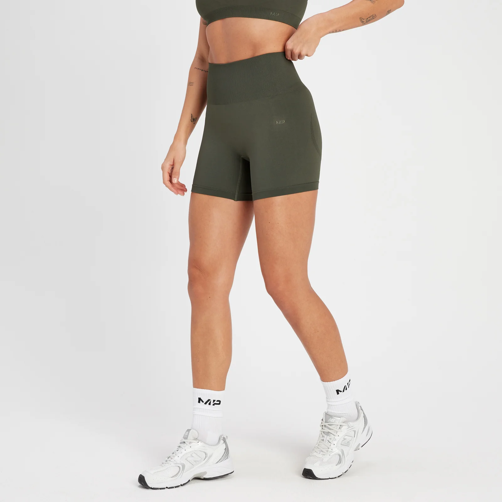 Pantaloni foarte scurți fără cusături MP Rest Day pentru femei - Taupe Green - XS Imagine 1