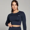 Top decupat cu mânecă lungă MP Shape Seamless pentru femei - Bleumarin