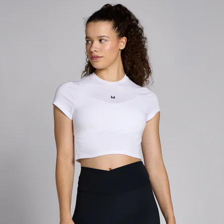 Tricou mulat decupat cu mânecă scurtă MP Basics pentru femei - Alb
