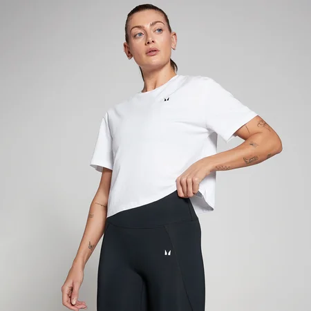 Tricou decupat drept cu mânecă scurtă MP Basics pentru femei - Alb