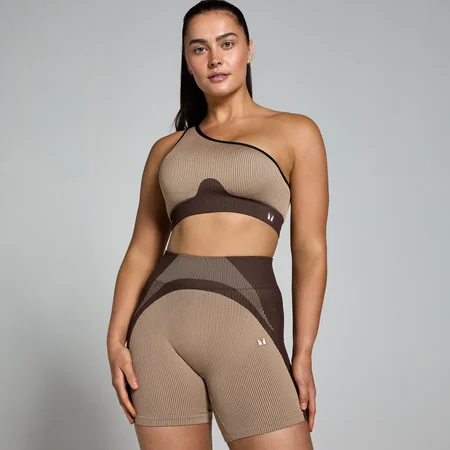 Bustieră striată fără cusături MP Contrast pentru femei - Cashmere/Espresso