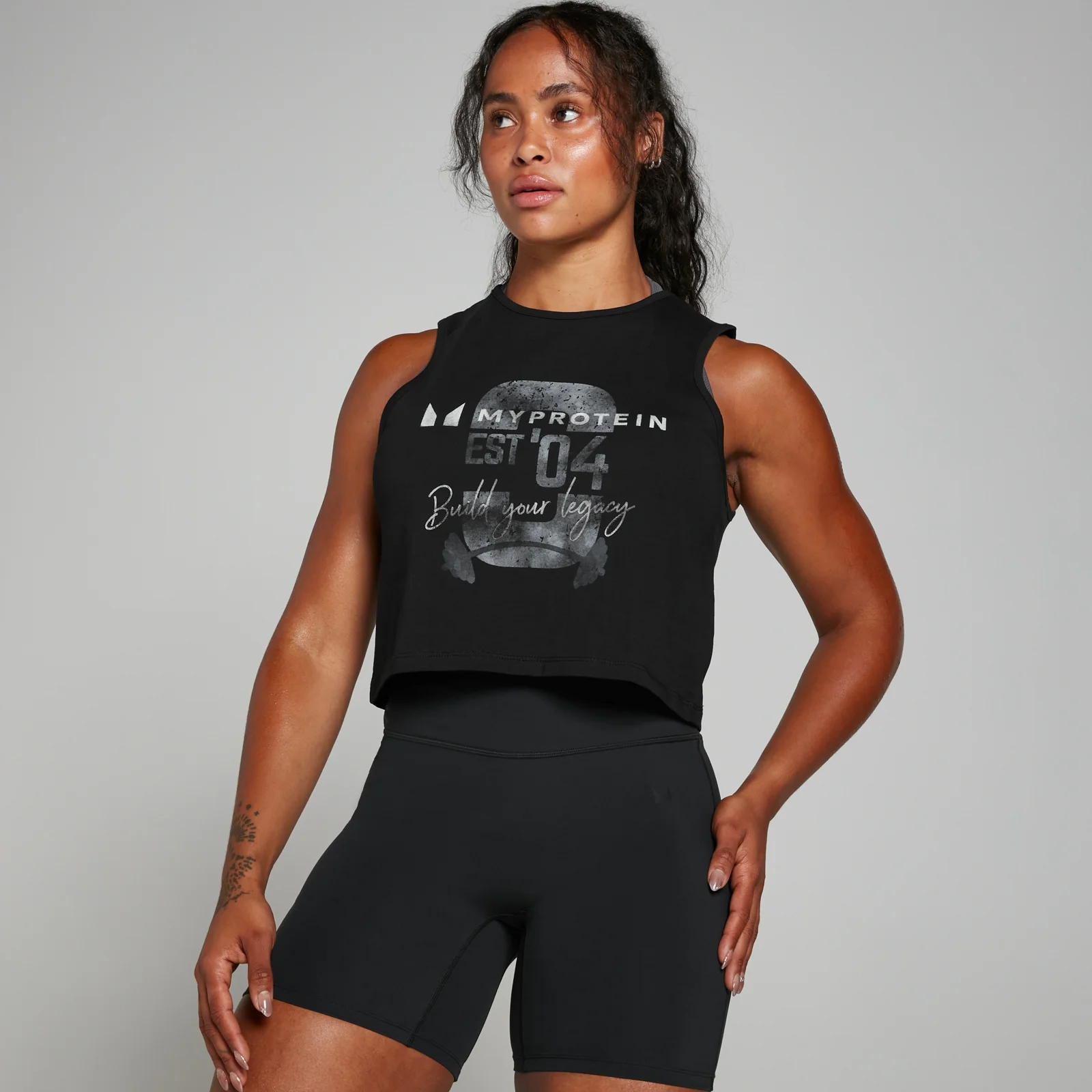 Maiou decupat MP Origin Graphic pentru femei Negru prespălat - XS Imagine 1