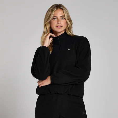 Bluză cu fermoar 1/4 și guler înalt MP Fleece pentru femei - Negru