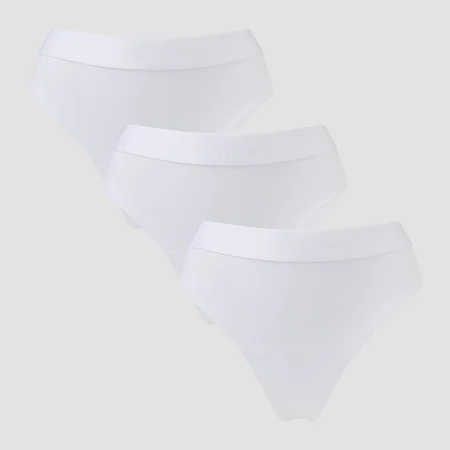 Slip tanga cu talie medie MP pentru femei (set de 3 perechi) - Alb