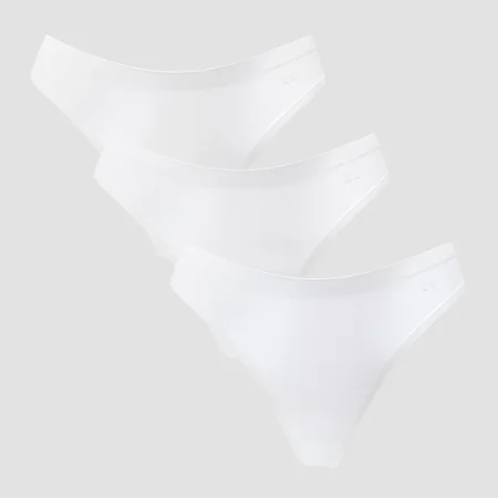Slip tanga fără linii cu talie medie MP pentru femei (set de 3 perechi) - Alb