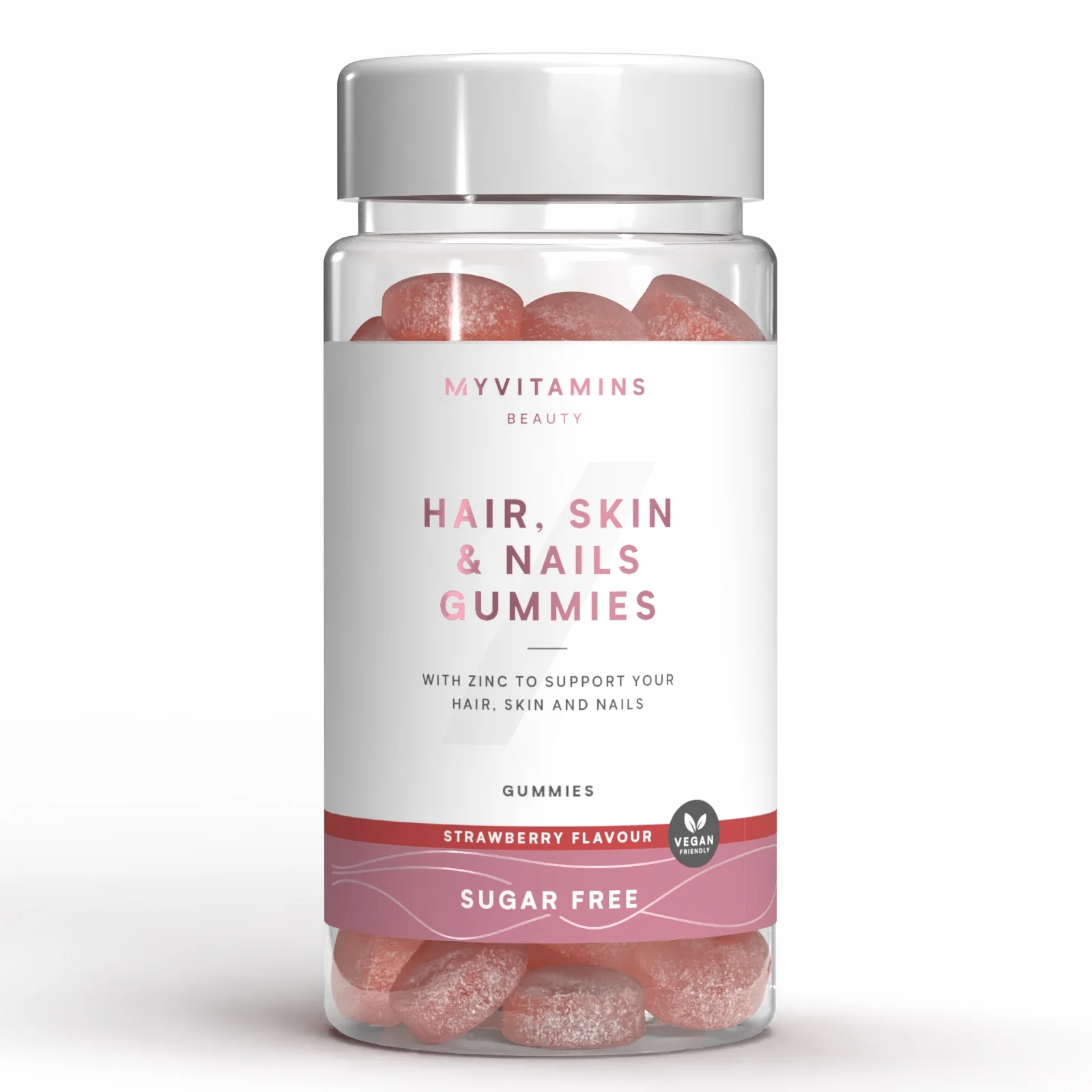 Jeleuri pentru păr, piele și unghii, fără zahăr - 60gummies - Sugar Free Strawberry Imagine 1