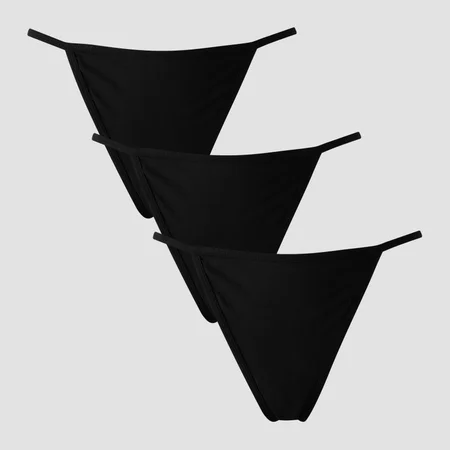Slip tanga cu șnur cu talie medie MP pentru femei (set de 3 perechi) - Negru