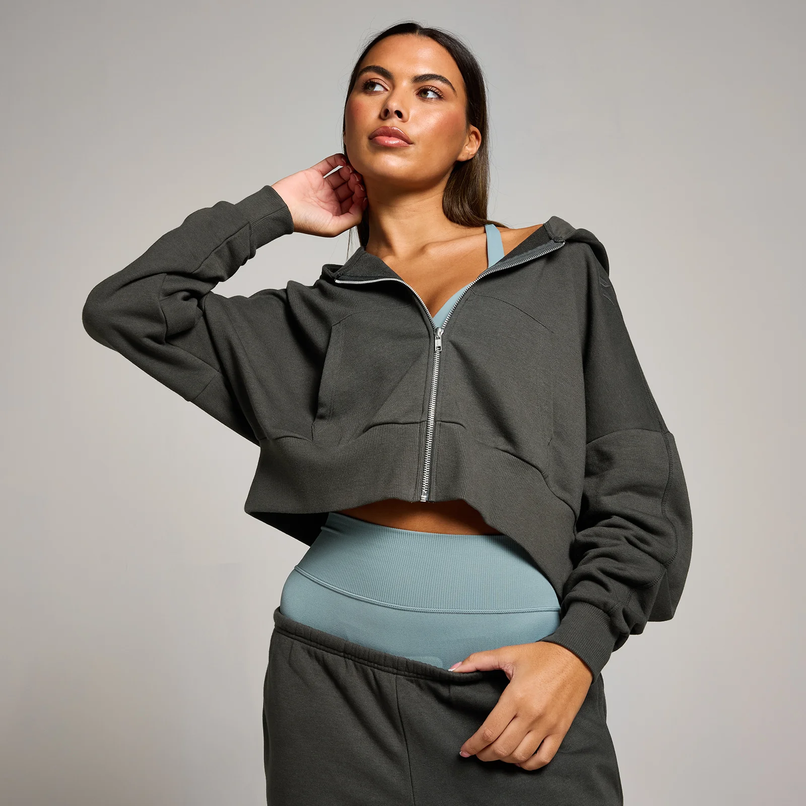 Hanorac decupat cu fermoar MP Tempo pentru femei - Night Grey - L Imagine 1