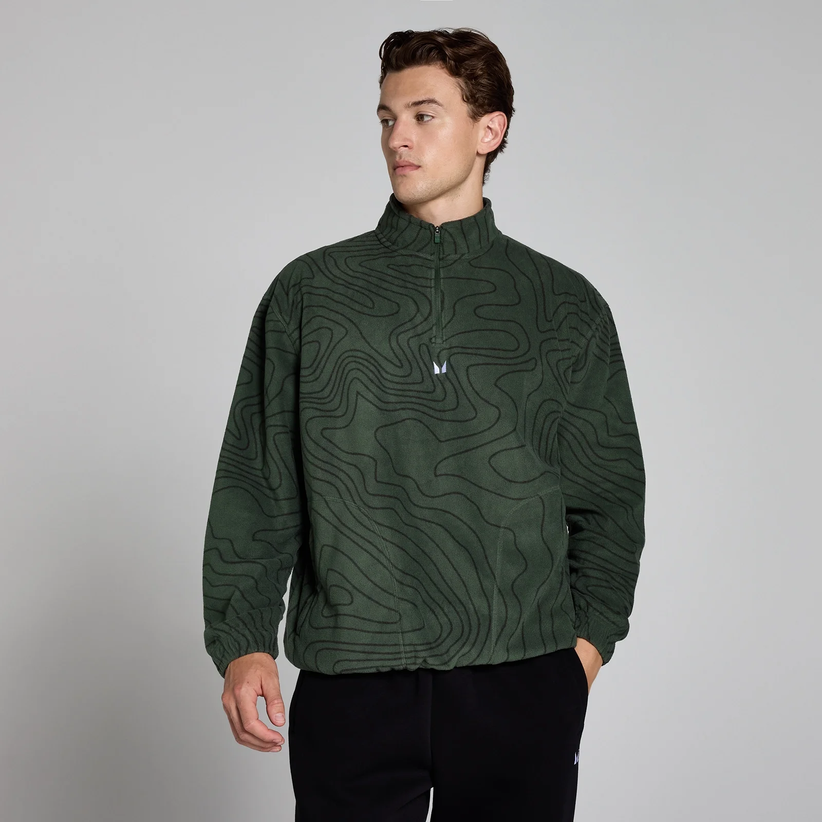 Bluză cu imprimeu și fermoar 1/4 MP Fleece pentru bărbați - Forest Green - XS Imagine 1