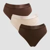 Slip tanga cu talie medie MP pentru femei (set de 3 perechi) - Ciocolatiu intens/Maro/Warm Cream