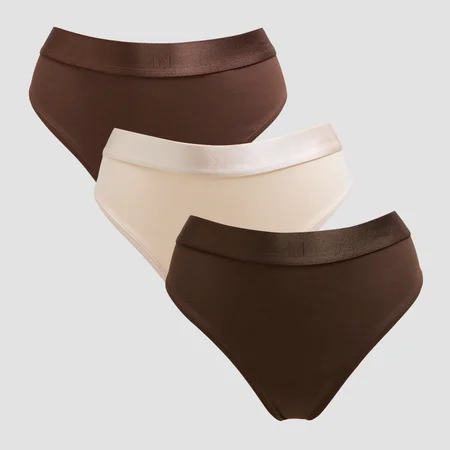 Slip tanga cu talie medie MP pentru femei (set de 3 perechi) - Ciocolatiu intens/Maro/Warm Cream