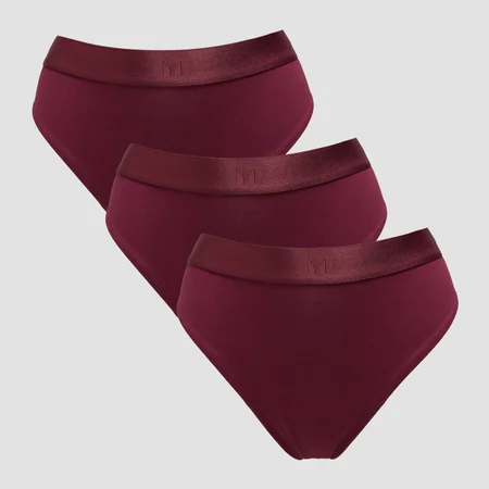Slip bikini cu talie medie MP pentru femei (set de 3 perechi) - Deep Berry