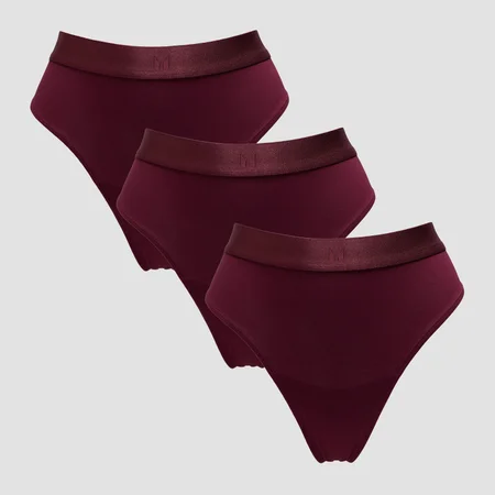 Slip tanga cu talie medie MP pentru femei (set de 3 perechi) - Deep Berry