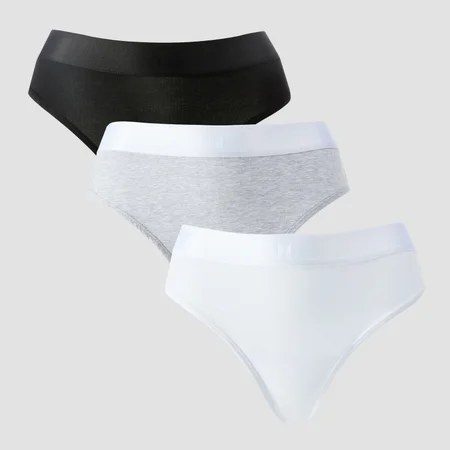Slip tanga cu talie medie MP pentru femei (set de 5 perechi) - Alb/Negru/Grey Marl