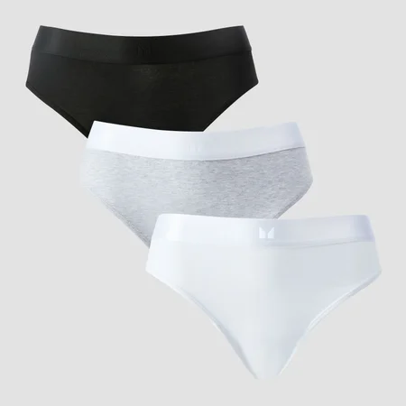 Slip bikini cu talie medie MP pentru femei (set de 5 perechi) - Alb/Negru/Grey Marl