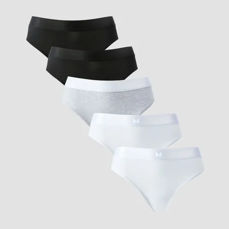 Slip bikini cu talie medie MP pentru femei (set de 5 perechi) - Alb/Negru/Grey Marl