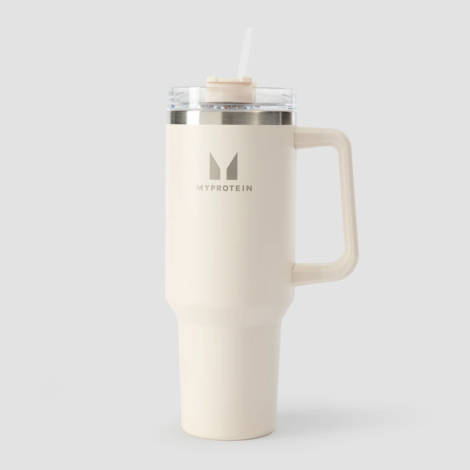 Sticlă Myprotein din metal cu mâner lateral și pai 1200ml - Ecru Imagine 1