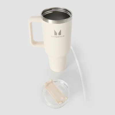 Sticlă Myprotein din metal cu mâner lateral și pai 1200ml - Ecru Imagine 6