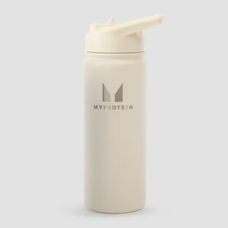Sticlă din metal reciclat cu pai rabatabil, 500ml Myprotein - Natural Cream
