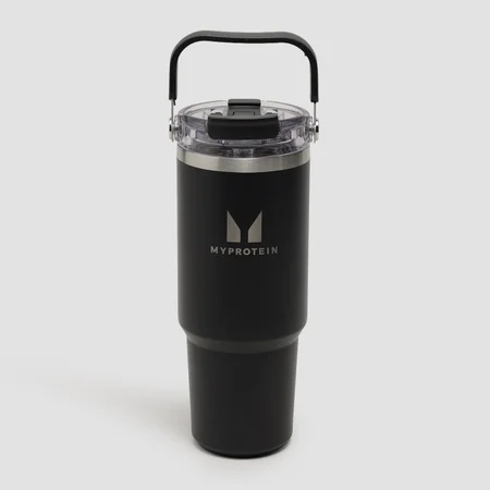 Sticla cu pai și mâner superior din metal reciclat Myprotein 900ml - Negru