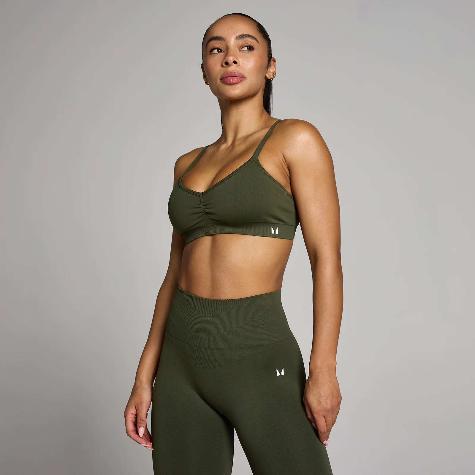 Sutien Sport Damă MP Tempo Seamless Ruched Front - Verde Pădure - XS Imagine 1