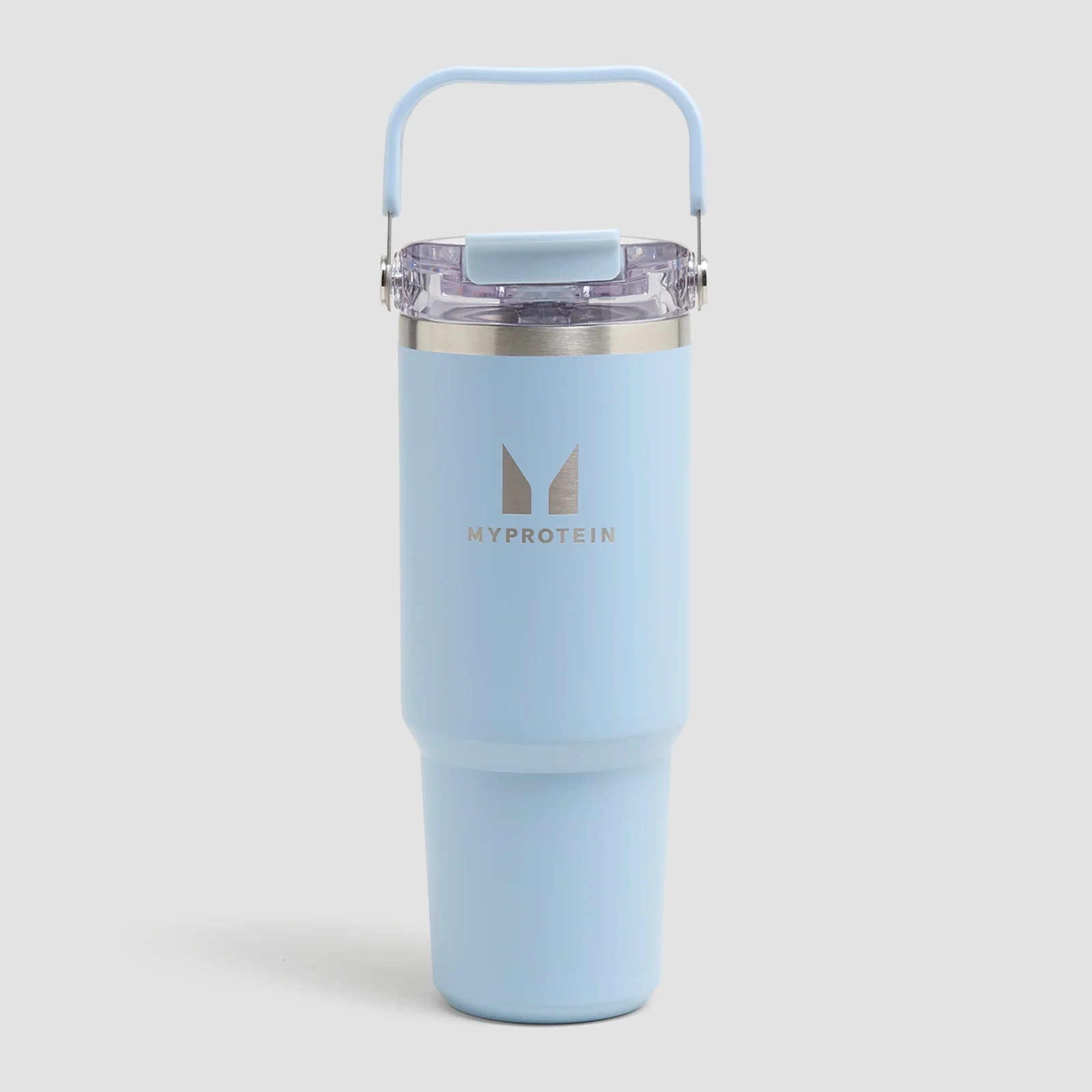 Sticlă Myprotein din Metal Reciclat cu Mâner Superior și Pai 900 ml - Albastru deschis Imagine 1