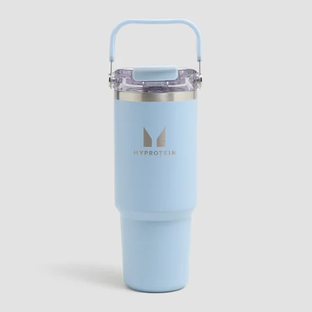 Sticlă Myprotein din Metal Reciclat cu Mâner Superior și Pai 900 ml - Albastru deschis