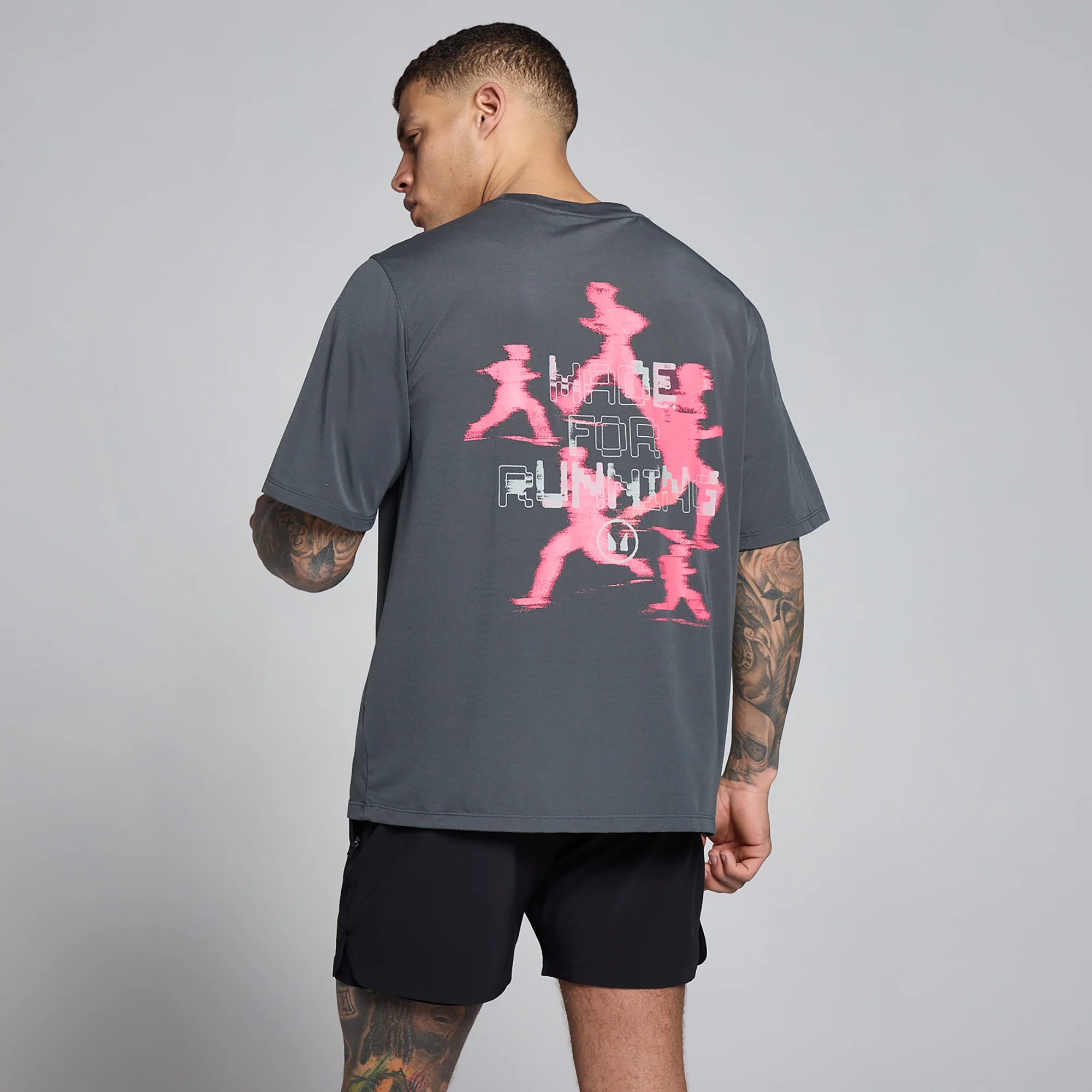 Tricou Bărbați MP Velocity Graphic Bumbac Modal - Gri Închis / Roz - XS Imagine 1