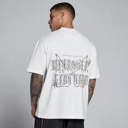 Tricou Supradimensionat din Bumbac cu Grafică Lift MP pentru Bărbați - Alb Vintage