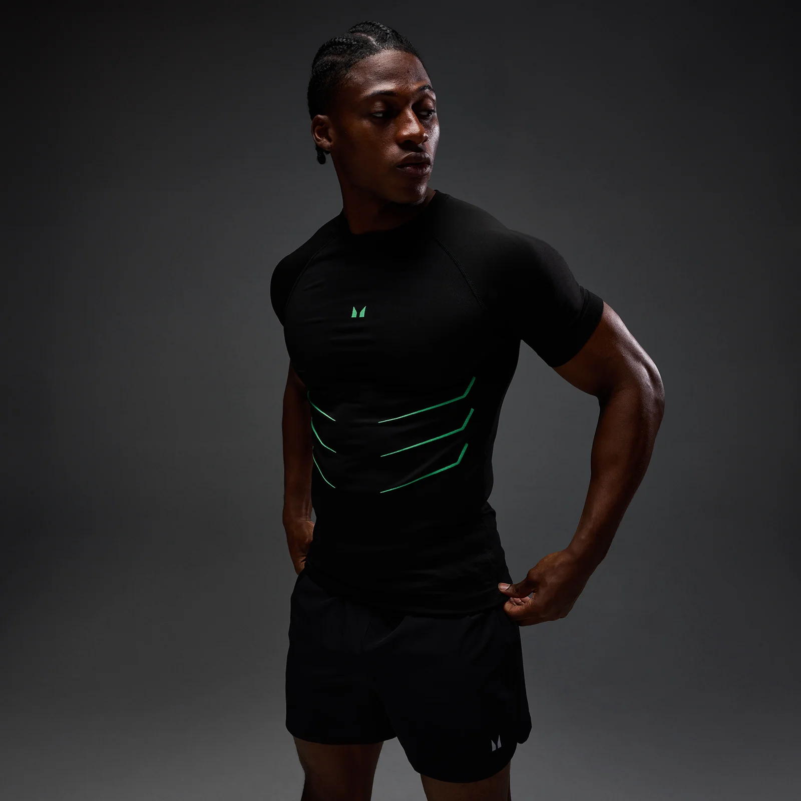Tricou Fără Cusături MP Hero Muscle Fit pentru Bărbați - Negru Spălat/Verde Alpha - XS Imagine 1