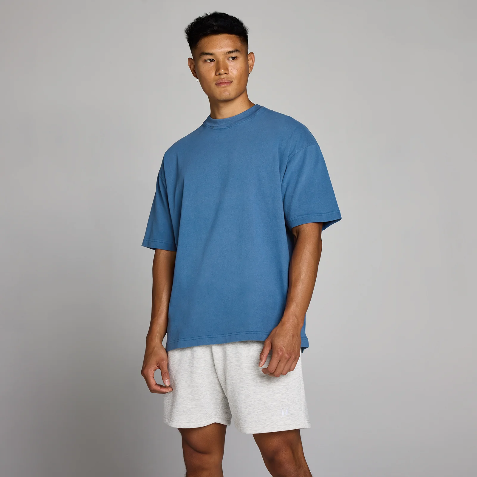 Tricou Supradimensionat Bumbac Spălat MP pentru Bărbați - Albastru Track - S Imagine 1