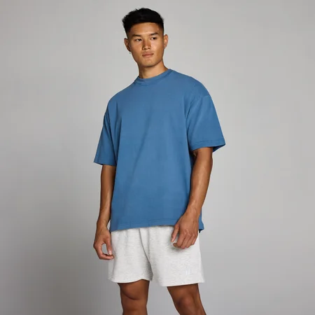 Tricou Supradimensionat Bumbac Spălat MP pentru Bărbați - Albastru Track