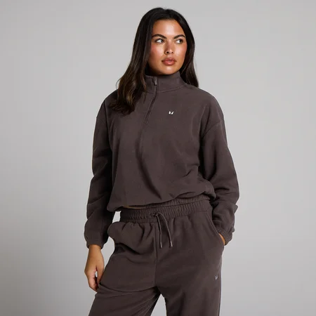 Bluză Fleece Femei Guler Înalt cu Fermoar 1/4 MP - Cacao
