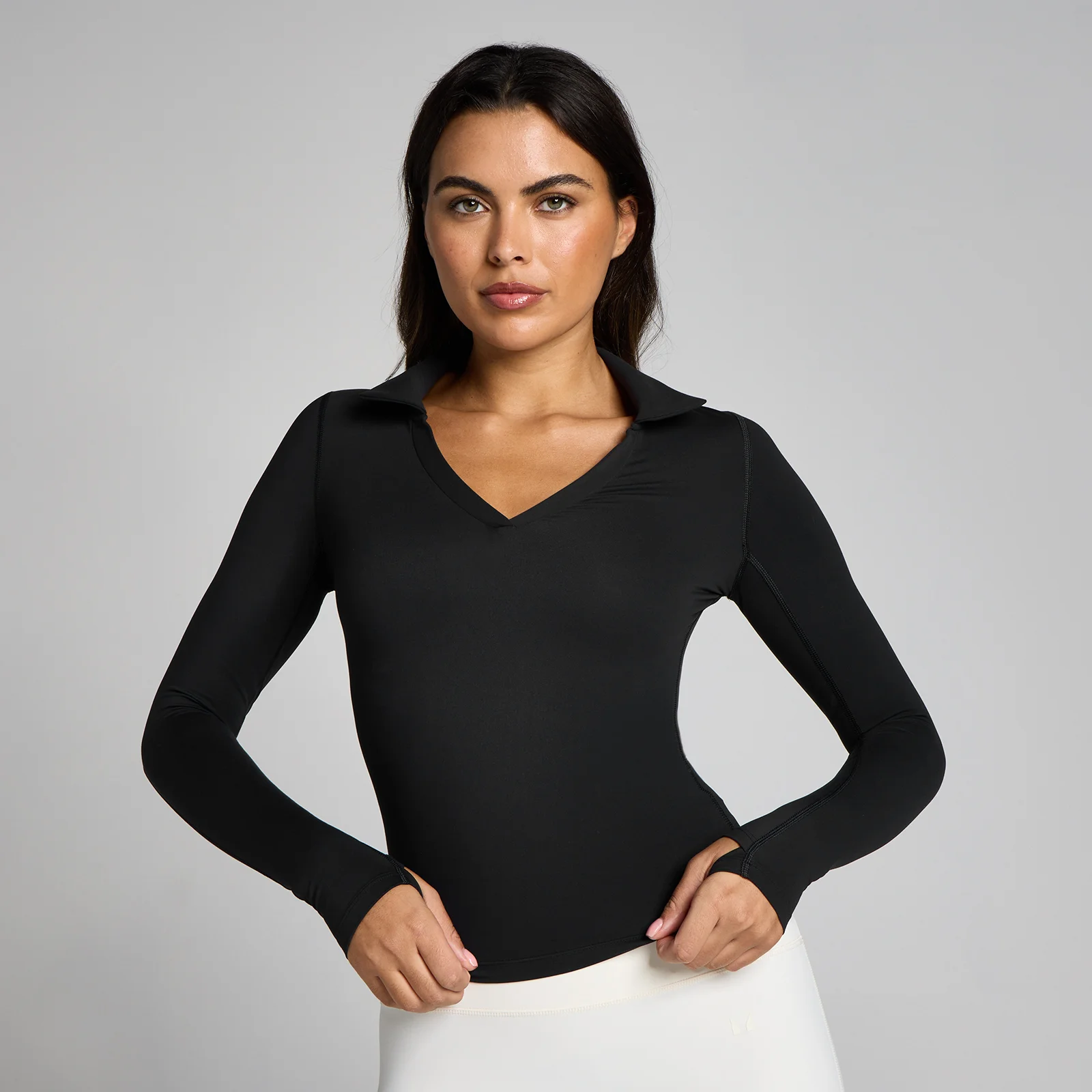 MP de Damă Tempo Long Sleeve Collared Top - Negru - M Imagine 1