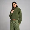 Bluză Fleece Borg Scurtă MP Femei cu Fermoar 1/4 - Măsliniu Decolorat