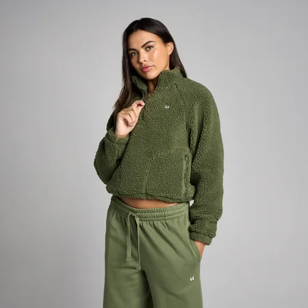 Bluză Fleece Borg Scurtă MP Femei cu Fermoar 1/4 - Măsliniu Decolorat